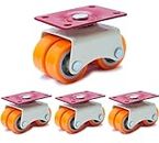 Caneuf Heavy Duty 4-Wheels Roller Moving Castor - Four Nylon Wheels for Furniture, Table, Trolley - 375/400Kg Load Capacity - Silver-Orange, Pack of 4