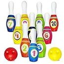 FunBlast Kids Bowling Play Set Toys - Cartoon Design Plastic Bowling Toy Set with 10 Bottles and 2 Balls Game for Kids, Indoor & Outdoor Sports Games for Kids/Boys (Multicolor)