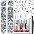Towenm B7000 Clear Glue with 4000PCS Silver Clear Rhinestones for Crafts Clothing Fabric Shoes, Glue Fix Flatback Gems for Nails Face Jewelry, Mixed 5 Sizes 2mm 3mm 4mm 5mm 6mm Gemstones Bejeweled Kit