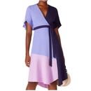 Hutch Anthropologie Dress Womens Medium Blue Purple Colorblock Wrap Knee Length