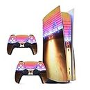 GADGETS WRAP Printed Vinyl Skin Sticker Decal for Sony PS5 Playstation 5 Disc Edition Console & 2 Controller (Skin Only, Console & Controller not Included.) - New Retro Wave Multicolor