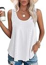 Aokosor Ladies Tops for Women UK Vest Tops Summer Clothes Scoop Neck Sleeveless Eyelet Embroidery Womens Tops Size 14-16 White