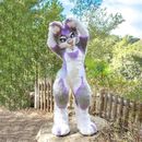 Long Furry Purple Grey Husky Fox Dog Mascot Fursuit Costume Outfit Party