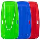 3-Pack Plastic Snow Sled for Kids & Adults 35" x 17" - Flexible Toboggan Sleds with Pull Rope & Two Handles for up to 2 Sledders Winter Snow Sledding Downhill Outdoor (Green, Blue & Red)