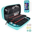 Daydayup Switch Case Compatible with Nintendo Switch Lite 2 Pack Screen Protector & 6 Pcs Thumb Grip, 20 Game Cartridges Hard Shell Travel Carrying Switch Lite Console & Accessories, Turquoise