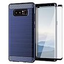 Asuwish Phone Case for Samsung Galaxy Note 8 with Tempered Glass Screen Protector Cover and Slim Thin Soft Cell Accessories Protective Glaxay Note8 Not S8 Galaxies Gaxaly Women Men Carbon Fiber Blue