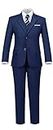 Addneo Boy's Silm Fit Formal Suits 5 Piece with Shirt and Vest, Navy 5pc (Navy Plaid Tie), 2 Years