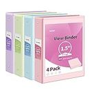 SUNEE 3 Ring Binder 1.5 Inch 4 Pack, Clear View Binder Three Ring PVC-Free (Fit 8.5x11 Inches) for School Binder or Office Binder Supplies, Assorted Pastel Binder (Pink Purple Mint Blue)