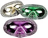 HAPPY DEALS ~ Mardi Gras Half Masks | 48 pc set | 7 Inch Purple Green Gold