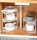 wolpin (1 Pc 3-Tier Storage Shelf Kitchen Cabinet Stand Floor Standing Or Tabletop Rack Organizer Metal Universal Pot Pan Holder For Kitchen Platform/Cabinet/Floor (White, Tiered Shelf)