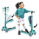 14 Wheeled Scooter for Kids - Stand & Cruise Child/Toddlers Toy Folding Kick Scooters w/Adjustable Height, Anti-Slip Deck, Flashing Wheel Lights, for Boys/Girls 2-12 Year Old - Hurtle