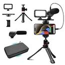 Movo uVlogger- Android/USB-C/iPhone 15 Compatible Vlogging Kit: Phone Tripod, Phone Mount, LED Light, Shotgun Microphone - Youtube Starter and Content Creator Kit