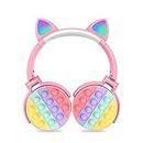 Qtinghua Rainbow Push Pop Fidget Toy Bluetooth Headphones, Fidget Bluetooth Head-Mounted Stereo Headset, Headphones Gaming Headset for Kids Teens (Pink, 22cm*18cm*5cm)