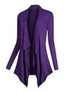 Urban CoCo Women's Drape Front Open Cardigan Long Sleeve Irregular Hem (2XL, Purple)