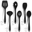 Kitchen Utensils Set, Joyfair 6-Piece Soft Silicone Cooking Utensils with 6 Hooks, Heat Resistant Kitchen Tools Include Spoon Turner Spatula for Non-Stick Cookware, Food Grade & Dishwasher Safe, Black