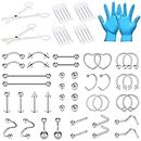 75PCS Mixed-size Piercing Kits for All Piercings,Stainless Steel Piercing Kit 14G 16G 18G 20G Piecing Needles for Ear Cartilage Tragus Nose Septum Lip Nipple Piercing Tools