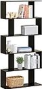 HOMEFORT Wood Geometric Bookshelf,5-Tier Modern Bookcase, Open Shelf and Room Divider, Freestanding Display Storage Organizer, Decorative Shelving Unit for Home Office,Black