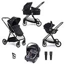 Babymore Mimi Travel System Coco i-Size Car Seat Black - 2 in 1 Pram Pushchair, Easy Folding & Convertible Carrycot to Pushchair Seat, Universal Car Seat Adaptors, Foot Muff, Rain Cover & Cup Holder
