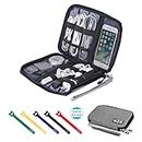 Travel Cable Organizer Bag Waterproof Portable Electronic Accessories Organizer for USB Cable Cord Phone Charger Headset Wire SD Card with 5pcs Cable Ties(Grey)