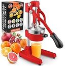 Zulay Kitchen Cast-Iron Orange Juice Squeezer - Heavy-Duty, Easy-to-Clean, Professional Citrus Juicer - Durable Stainless Steel Lemon Squeezer - Sturdy Manual Citrus Press & Orange Squeezer (Red)