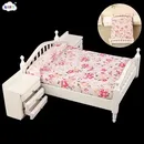 1Set 1:12 Dollhouse Miniature European Double Bed Bedside Table Furniture Home Model Decor Toy Doll