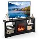 Tangkula 58” Fireplace TV Stand, Home Entertainment Center with 18” 1400W Electric Fireplace, with Remote & Adjustable Brightness, Corner Media Console Table for up to 65” TVs