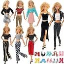 16 PCS Doll Clothes Accessories Compatible with Barbie11.5 Inch Doll Casual Outfits 6 Fshion Wear Outfits ( Coat Tops Pants Dress) and 10 Pair of Shoes Christmas Borthday Gifts for Girl in Random