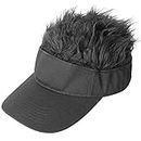 with Hair | Novelty Hair Sun Caps with Spiked Hair for Women Men - Christmas, Birthday, Holiday, Father's Day, Outdoors Activities Accessories B/Black