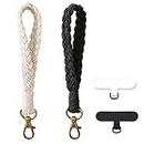 CHIWUTECH Boho Macrame Phone Wrist Strap, Cell Phone Lanyard with Tether Tab, Smartphone Wristlet Bracelet Keychain with Universal Strap Holder Connector Patch for Women (Black+White), Simple