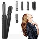 TechKing (GRAB THE DEAL WITH 20 YEARS WARRANTY) 5 in 1 Hair Styler, Hot Air Brush, Airwrap Styler, Negative Ion Comb for Straightening,Curling Appliances with 5 Interchangeable Brushes Best Styler for Women-BLACK