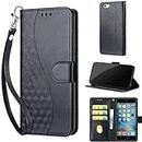 SATURCASE Case for Apple iPhone 6 6S, S-Cube PU Leather Flip Magnet Wallet Stand Card Slots Hand Strap Protective Cover for Apple iPhone 6 6S (BL-Black)