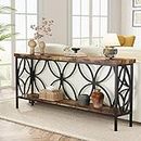 Tribesigns 70.9-Inch Narrow Sofa Table, Industrial Long Sofa Table Behind Couch, Entry Console Table with Storage for Entryway, Living Room, Foyer, Unique Design, Rustic Brown