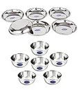 Sharda Metals Set Of 6 Bowls & 6 Plates, Stainless Steel | Serving Dessert Curry Soup Bowls Wati Vati Katori | Small Rice Side Dishes | Kitchen & Dining ,Solid, 200 milliliter