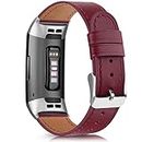 Tobfit Leather Band for Fitbit Charge 4 Bands for Women Men Top Grain Leather Replacement Watch Band for Fitbit Charge 4/3/SE (Wine Red)