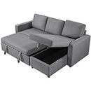 Yaheetech Sofa Bed, L-Shaped Sofa Corner Sofa, 3 Seater Pull out Sofa Bed with Storage, Convertible Click Clack Sofa Bed Settee Sectional Sofa for Living Room, Office, Light Grey