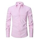 IJNHYTG Camisa Men's Business Shirt Elastic Cardigan Casual T-Shirt Button Formal Long Sleeve Shirt Casual Solid Color Shirt Men's Clothing (Color : Pink, Size : L (Tag XXL))