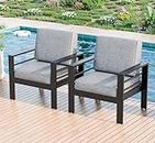 SENYUN Aluminum Patio Chairs Set of 2, Metal Aluminium Patio Furniture Set, All-Weather Modern Armchair with Waterproof Cushions for Balcony Porch Lawn（Grey）