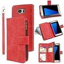 Compatible with Samsung Galaxy S7 Edge Wallet Case and Premium Vintage Leather Flip Credit Card Holder Stand Cell Accessories Phone Cover for Glaxay S7edge Gaxaly S 7 GS7 7s 7edge Women Men Red