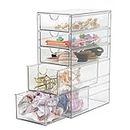 Plastic Drawer Storage with 5 Different Sizes Drawers, Clear Light Gray Hair Accessories Organizer, Transparent Bathroom Organizer, Clear Organizer Drawers, Dresser Organizer