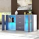 Panana Sideboard Modern Living Room Cupboard Unit Cabinet Furniture 2 Doors 3 DrawersLxDxH53.15x12.6x27.56inch (Grey)