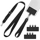 mylovetime Phone Lanyard, Adjustable Phone Neck Strap with Wrist Band, Universal Crossbody Phone Charm with 6 Patchs, Compatible With Most Smartphones Black