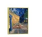 Wieco Art Golden Framed Wall Art Canvas Prints of Cafe Terrace at Night Canvas Prints Wall Art by Van Gogh Paintings Reproduction Abstract Artwork for Home Wall Decoration