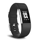 Watch Band Strap for Fitbit Charge 2, Classic Soft TPU Silicone Adjustable Replacement Bands Fitness Sport Bracelet Strap for Fitbit Charge 2,Black