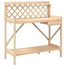 Outdoor Potting Bench Table Horticulture Table Outdoor Garden Work Bench w/Lower Shelf and Trellis, Garden Work Station Planting Worstation w/Drawer, Solid Wood Fir 110 x 50 x 117 cm