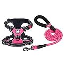 PoyPet Dog Harness and Leash Combo, Escape Proof No Pull Vest Harness, with 5 Feet Leash, Reflective Adjustable Soft Padded Pet Harness with Handle for Small to Large Dogs(Pink,L)