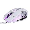 Mengshen Gaming Mouse Wired, Optical Game Mice with 6 Buttons, 4 Breathing Backlight, Ergonomic Grips and 4 DPI Adjustment Levels for PC, Laptop and Mac - GM05 White