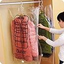 Hanging Vacuum Storage Bag 4 Pack Vacuum Seal Space Saver Bags Clear Bags for Clothes with Hook, Vacuum Compression Bag Closet Organizer with 2 Cascading Hangers Clothing Dust Cover for Jackets, Closet, Coats