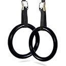 Fitsy ® -3029 Gymnastics Rings/Roman Ring with Straps & Buckles Rings for Cross Fitness Functional Training & Home Gym Workouts, Strength Training, Pull Ups and Dips (Black)
