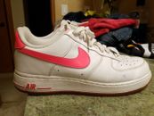 Womens 10 NIKE Air Force 1 White Hot Pink Leather Shoes 315115-127