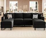 Belffin U Shaped Sectional Sofa Velvet Sectional Couches with Ottomans Velvet Convertible Sofa with Reversible Chaises for Living Room Black